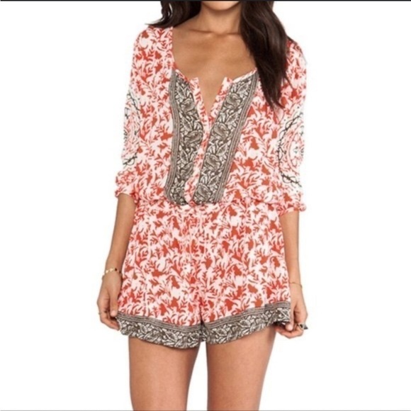 Free People Pants - Free People Red and White Patterned Romper Sz.Xs